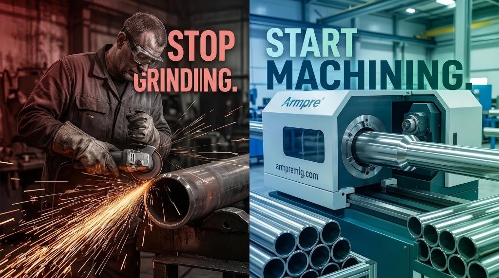 Say Goodbye To Manual Grinding: The True Roi &Amp; Cost Standards Of Automatic Pipe Chamfering Machines Comparison of inefficient manual pipe grinding versus high-speed automated CNC pipe chamfering.